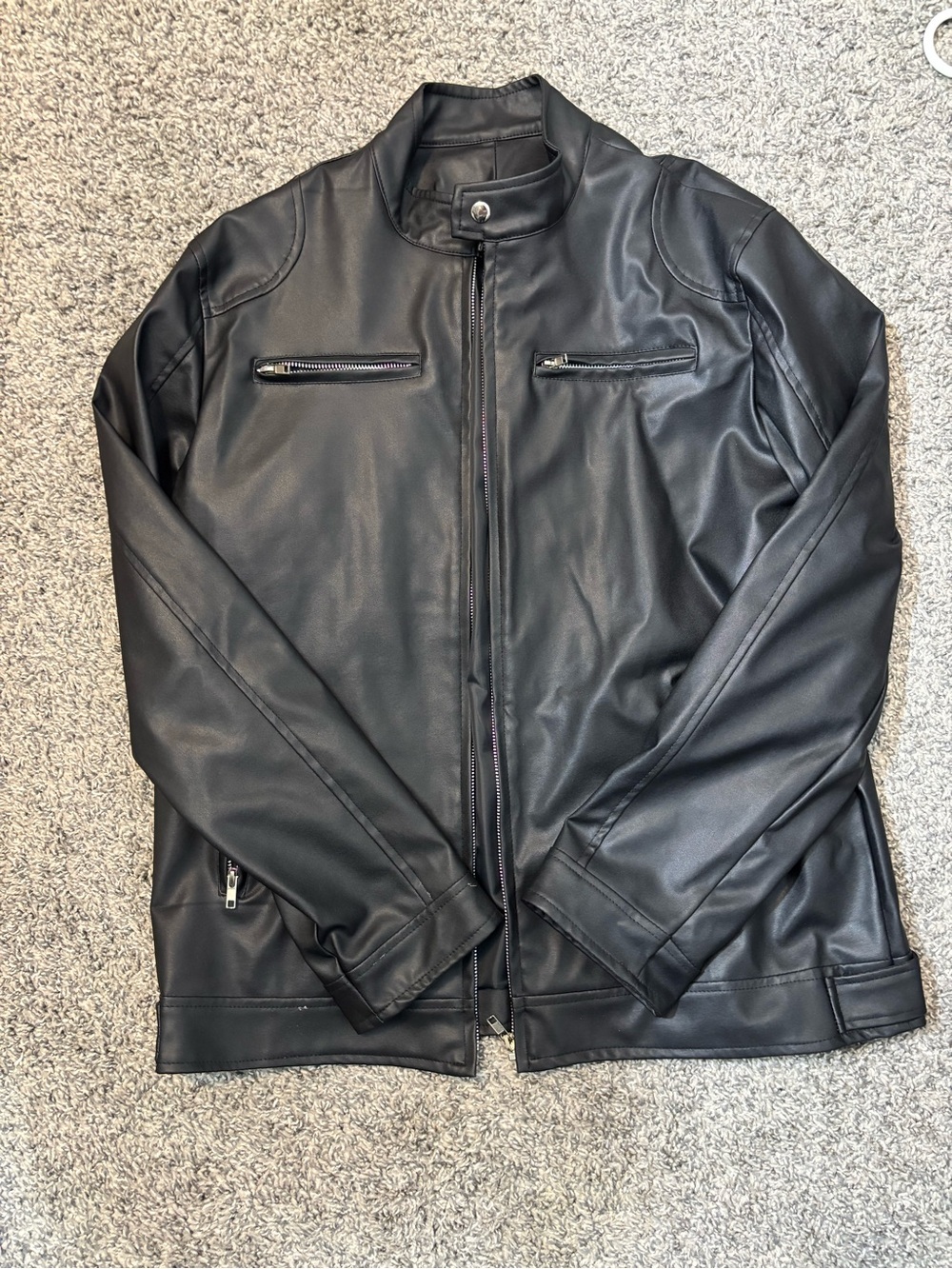 Amazon Women's Black Faux Leather Moto Jacket with Zip Pockets